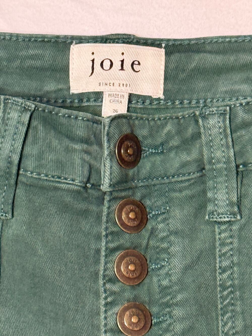Joie High Rise Utility Pants Green Button Fly Size 26